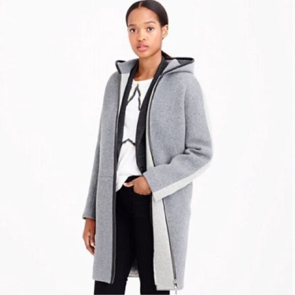 J. Crew Stadium Cloth Hooded Wool Coat Nello Gori Gray Size Extra Large - Picture 1 of 12